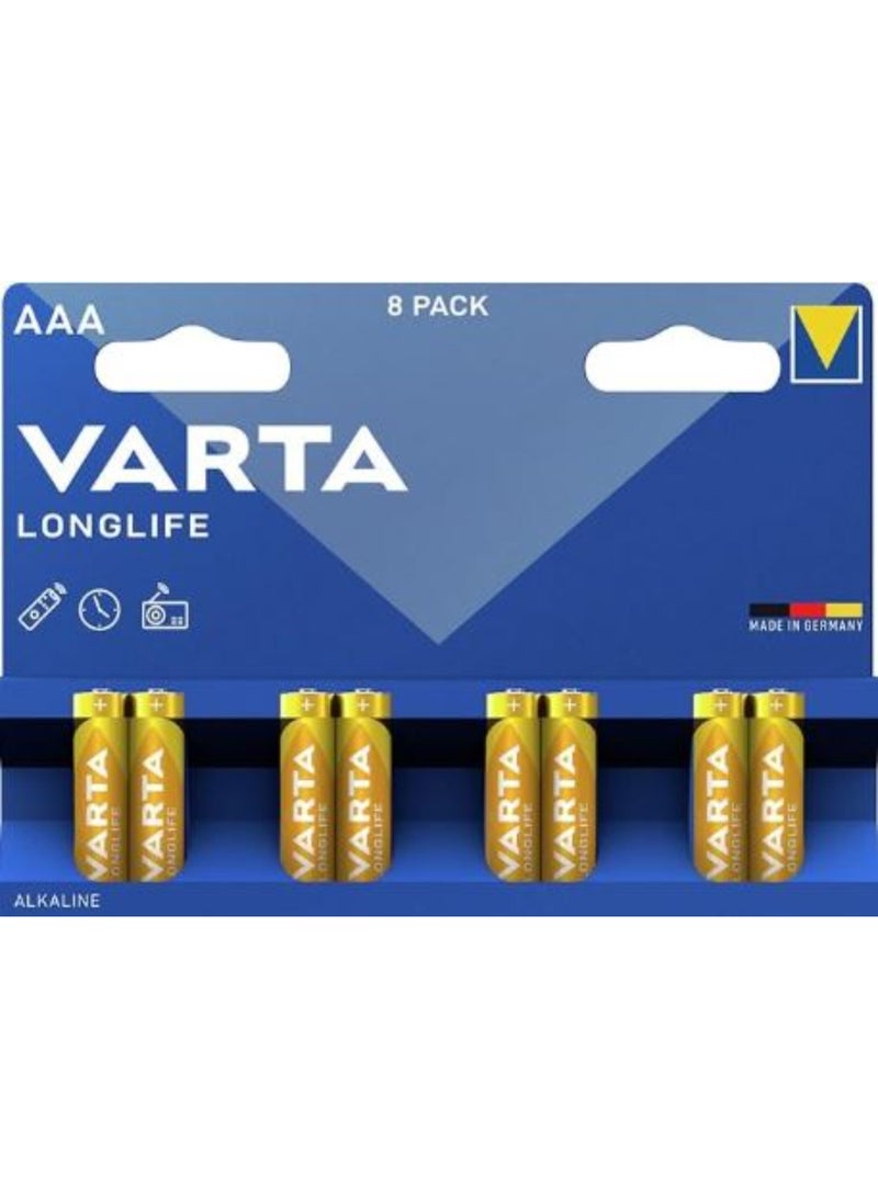 8 قطع من بطاريات VARTA القلوية طويلة العمر AAA عالية الأداء وبطاريات طويلة الأمد للأجهزة اليومية - مثالية لأجهزة التحكم عن بعد والألعاب والمصابيح الكهربائية،