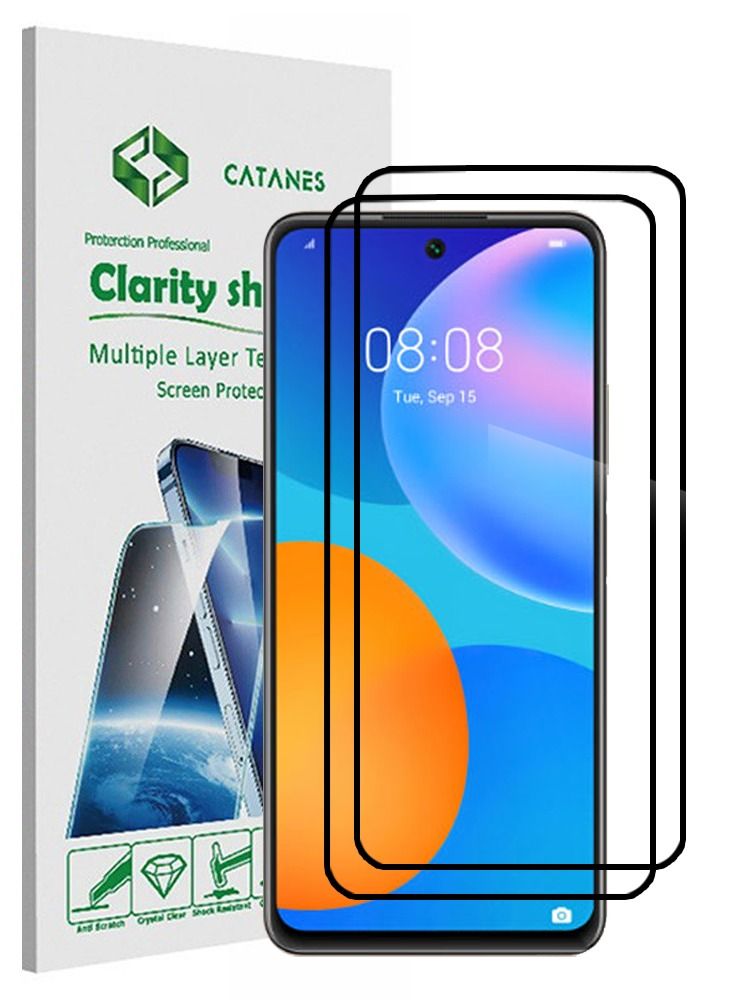CATANES 2 Pack For Huawei Y7a Screen Protector Tempered Glass Full Glue Back - Image 1