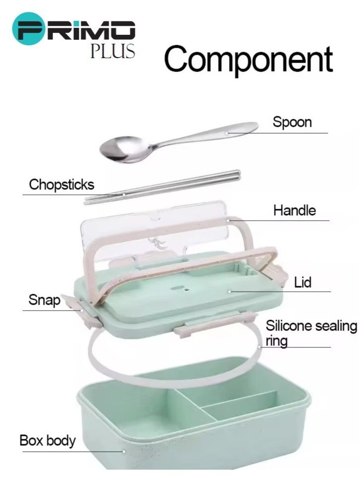 PRIMO PLUS - Plastic Lunch Box With Spoon And Chopsticks Assorted 1000ml - Image 1