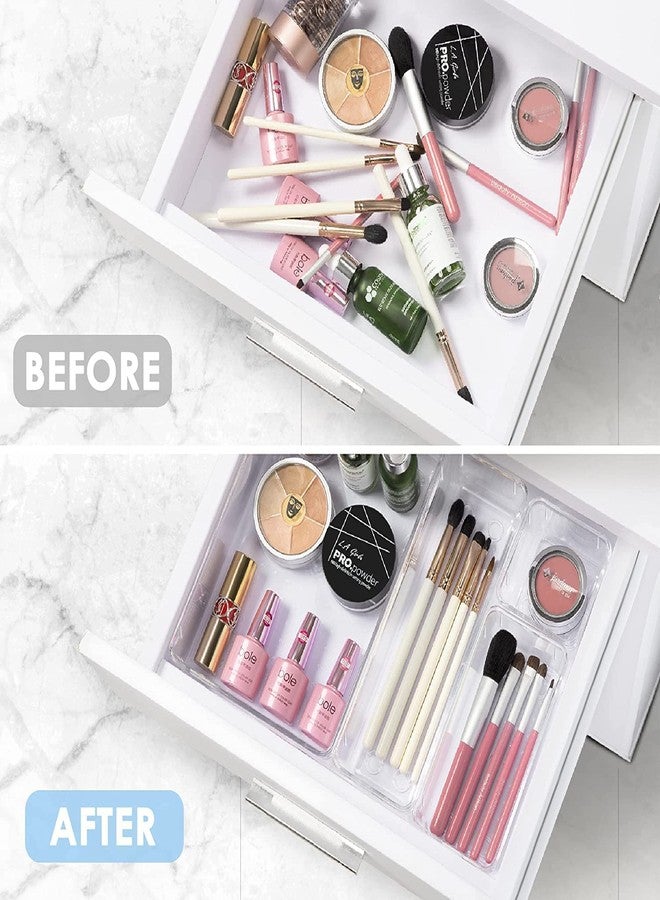 BluBasket Desk Drawer Organizer Trays Various Size Bathroom Drawer Tray Dividers Plastic Vanity Organizers Storage Bins for Makeup Dresser Kitchen Office (Clear) (6 PCS) - Image 4