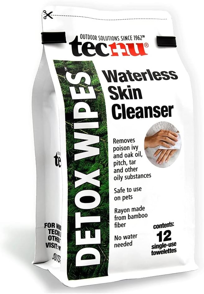 Tecnu Detox Wipes, Poison Ivy Wipes, 12 Count, Large Individual Wipes, Waterless Skin Oil Cleanser, Helps Remove Rash Causing Oil from Poison Ivy, Poison Oak, Poison Sumac, Pitch & Tar