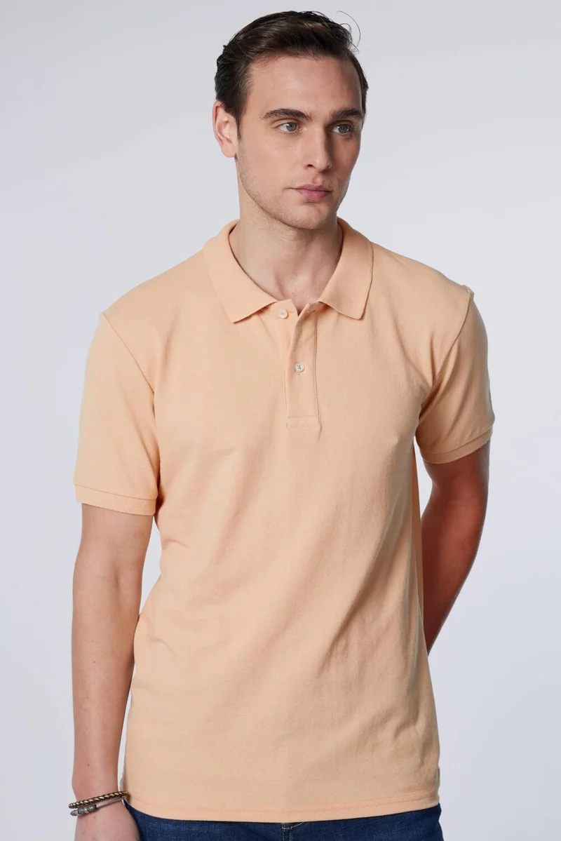 Tudors Men's Slim Fit Narrow Cut Cotton Soft Texture Breathable Fabric Roll-Up Collar Beige Polo Neck T-Shirt