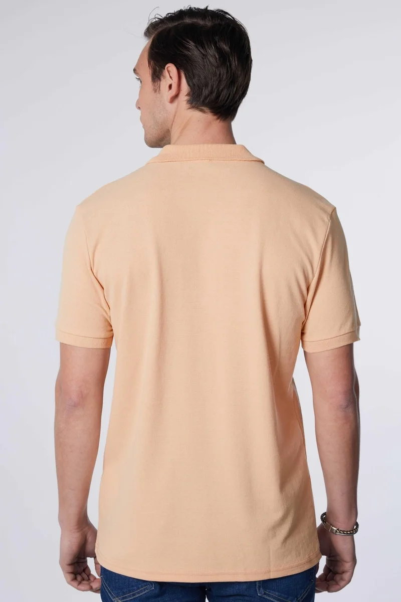 Tudors Men's Slim Fit Narrow Cut Cotton Soft Texture Breathable Fabric Roll-Up Collar Beige Polo Neck T-Shirt