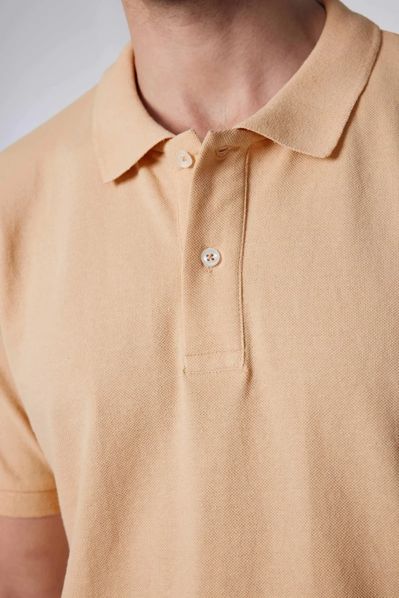 Tudors Men's Slim Fit Narrow Cut Cotton Soft Texture Breathable Fabric Roll-Up Collar Beige Polo Neck T-Shirt
