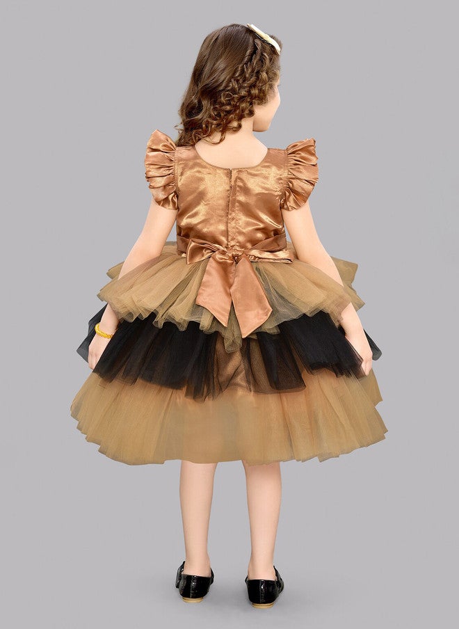 PinkChick فستان بناتي متدرج باللونين الذهبي والأسود بتصميم ضيق وواسع - Image 5