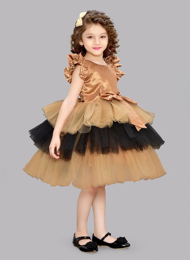 PinkChick فستان بناتي متدرج باللونين الذهبي والأسود بتصميم ضيق وواسع - Image 3