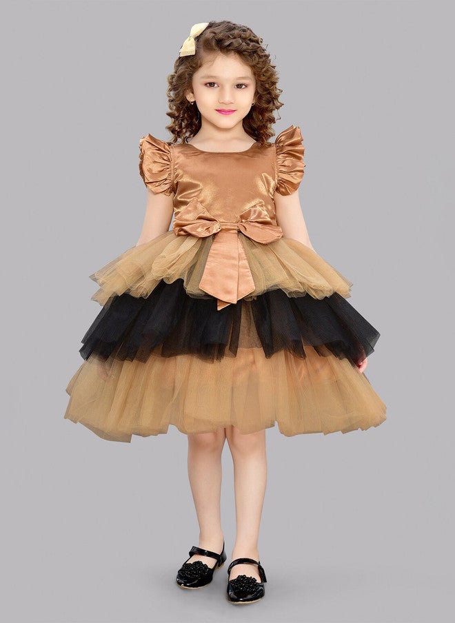 PinkChick فستان بناتي متدرج باللونين الذهبي والأسود بتصميم ضيق وواسع - Image 1