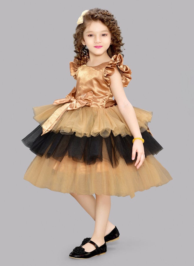 PinkChick فستان بناتي متدرج باللونين الذهبي والأسود بتصميم ضيق وواسع - Image 4