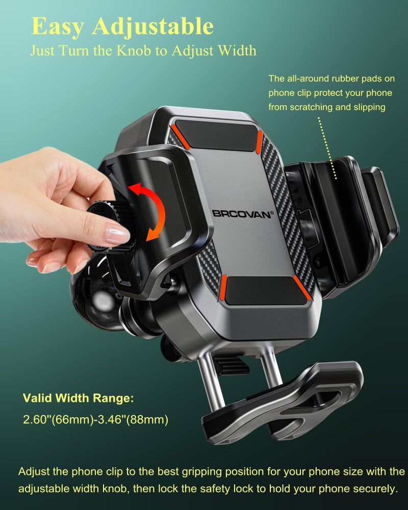 BRCOVAN Anti-Theft Phone Mount Holder with Vibration Dampener [1s Lock & Release] [Camera Friendly] with Aluminum Medium Arm & Square Base, for Car Boat Truck Motorcycle ATV UTV, Fit 5.4-7.2'' Phones - Image 5