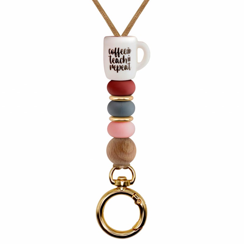 MyfavoriteK Teacher Lanyard Badge Holder and Keys, Cute Silicone Beaded Lanyard for Women Nurse Employees Students (Coffee) - Image 1