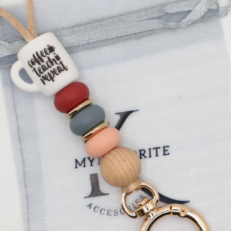 MyfavoriteK Teacher Lanyard Badge Holder and Keys, Cute Silicone Beaded Lanyard for Women Nurse Employees Students (Coffee) - Image 5