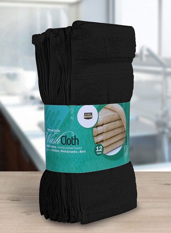 Utopia Towels [12 Pack Premium Wash Cloths Set (12 x 12 Inches) 100% Cotton Ring Spun, Highly Absorbent and Soft Feel Essential Washcloths for Bathroom, Spa, Gym, and Face Towel (Black) - Image 3