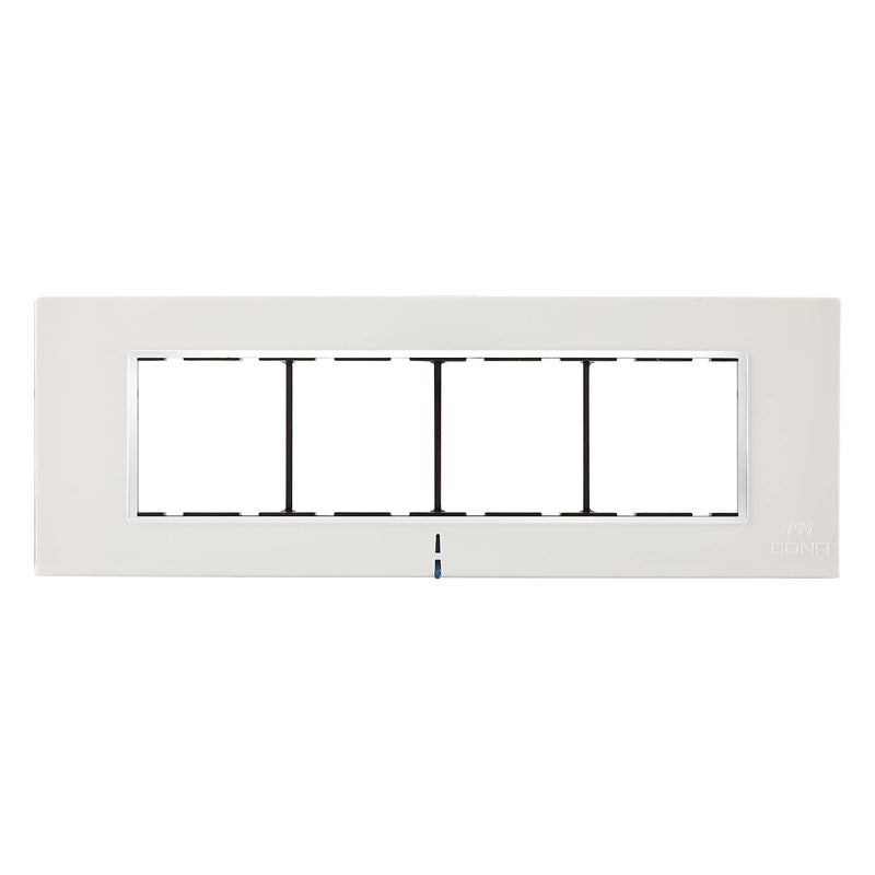 CONA 10708 Status Axis Horizontal 8 Modular Plate with Blue LED Indicator, Snow White - Single|8 Module Switch Plates|Cover Plate|8M Polycarbonate Switch Frame - Image 1
