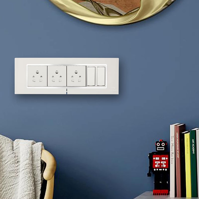 CONA 10708 Status Axis Horizontal 8 Modular Plate with Blue LED Indicator, Snow White - Single|8 Module Switch Plates|Cover Plate|8M Polycarbonate Switch Frame - Image 5