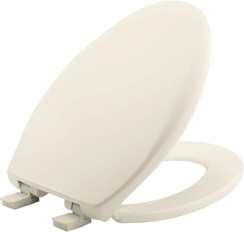 Mayfair Aurora Slow Close Toilet Seat, Easy Clean Hinges and Adjustable Perfect Fit Plastic Seat, Made in USA, Elongated, Biscuit - Image 1