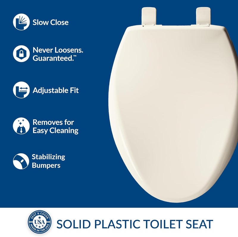 Mayfair Aurora Slow Close Toilet Seat, Easy Clean Hinges and Adjustable Perfect Fit Plastic Seat, Made in USA, Elongated, Biscuit - Image 2