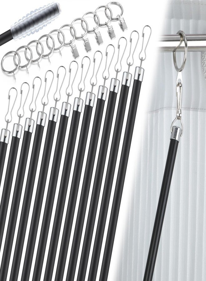 Shimeyao 12 Pack 36 Inch Curtain Pull Wands Black Drapery Pull Rod with 10 Hooks and 10 Rings Stainless Steel Drapery Opener for Grommet Curtains Opening - Image 1