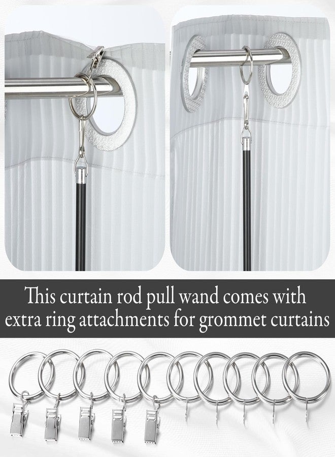 Shimeyao 12 Pack 36 Inch Curtain Pull Wands Black Drapery Pull Rod with 10 Hooks and 10 Rings Stainless Steel Drapery Opener for Grommet Curtains Opening - Image 4