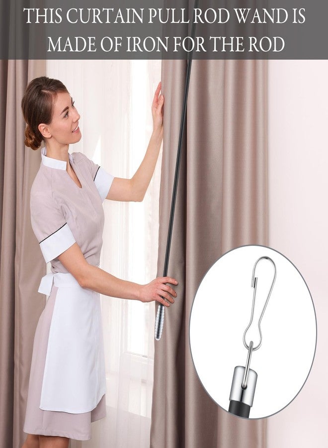 Shimeyao 12 Pack 36 Inch Curtain Pull Wands Black Drapery Pull Rod with 10 Hooks and 10 Rings Stainless Steel Drapery Opener for Grommet Curtains Opening - Image 3