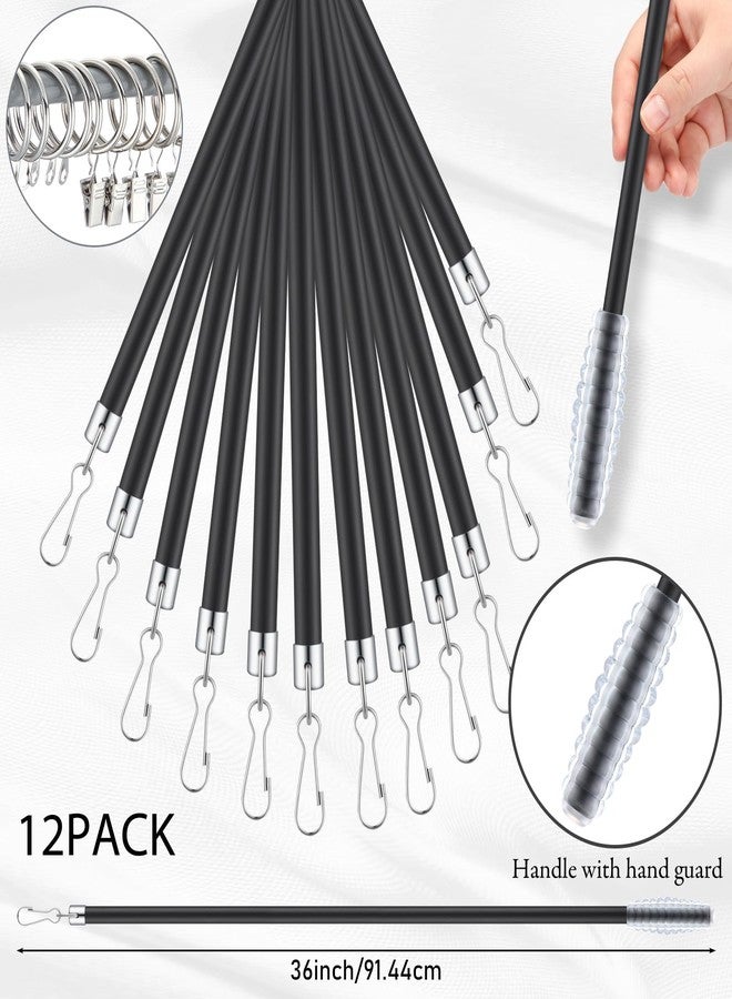 Shimeyao 12 Pack 36 Inch Curtain Pull Wands Black Drapery Pull Rod with 10 Hooks and 10 Rings Stainless Steel Drapery Opener for Grommet Curtains Opening - Image 2