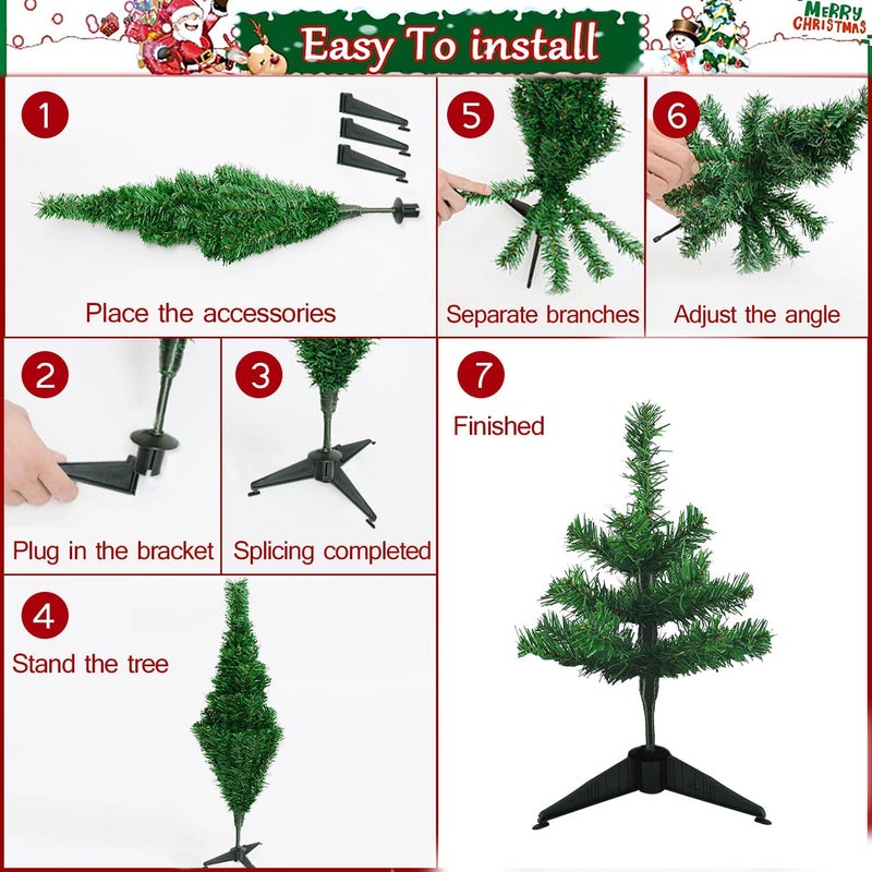 Partunay Partunay 2 Ft Artificial Christmas Xmas Tree Table Top Small Xmas Tree Christmas Decoration Items Christmas Xmas Gift Plastic Foldable Stand Easy Assembly  - Image 2