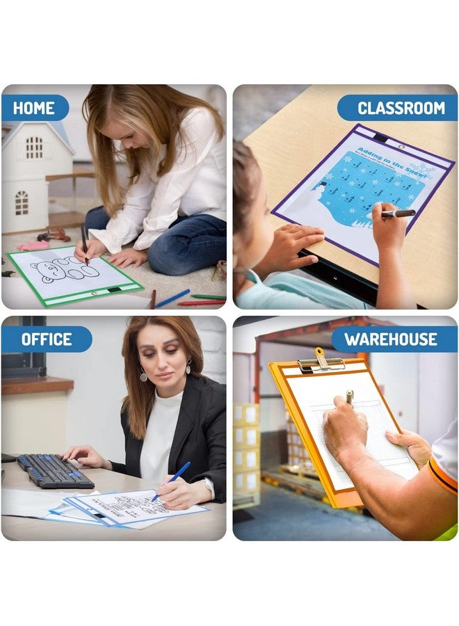 Bonbela Dry Erase Pockets 12 Pack 10 X 13 Reusable Dry Erase Pocket Sleeves For Work & School Worksheets Heavy Duty Clear Pocket Sleeves Quickly Wipe To A Flawless Clean (Multicolor) - Image 3