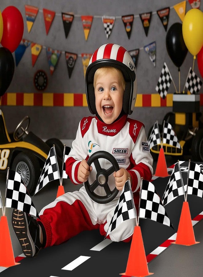 باتيمات ديكورات حفلات عيد الميلاد من باتيميت، 70 قطعة من مخاريط المرور مع ثقوب، وأعلام متقلبة، وممر أرضي على شكل مضمار السباق، وبالونات سوداء وحمراء وصفراء، لمستلزمات حفلات عيد الميلاد الأولى ذات الطابع السيارة - Image 2