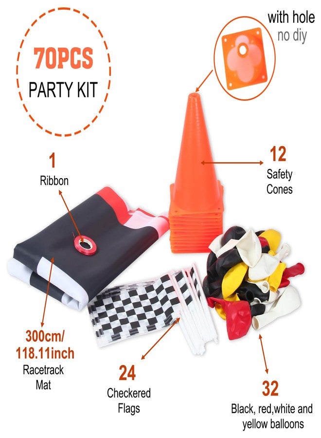 باتيمات ديكورات حفلات عيد الميلاد من باتيميت، 70 قطعة من مخاريط المرور مع ثقوب، وأعلام متقلبة، وممر أرضي على شكل مضمار السباق، وبالونات سوداء وحمراء وصفراء، لمستلزمات حفلات عيد الميلاد الأولى ذات الطابع السيارة - Image 4
