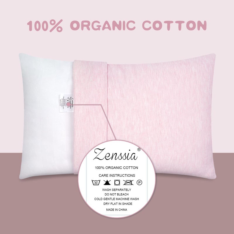 Zenssia Organic Cotton Toddler Pillowcase/Travel Pillowcase Pack of 2 Set 13x18 Inches with Envelope Closure - Soft & Breathable Baby Pillow Case Cover Solid Pink - Image 2
