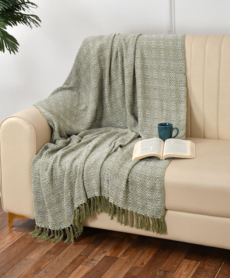 SASHAA WORLD Soft Herringbone Throw Blanket | Used Both Indoor and Outdoor |Blanket for Living Room, Sofa, Bed & Chair | Green Throw Blanket| Pack of 1, 180 x130 cm - Image 2