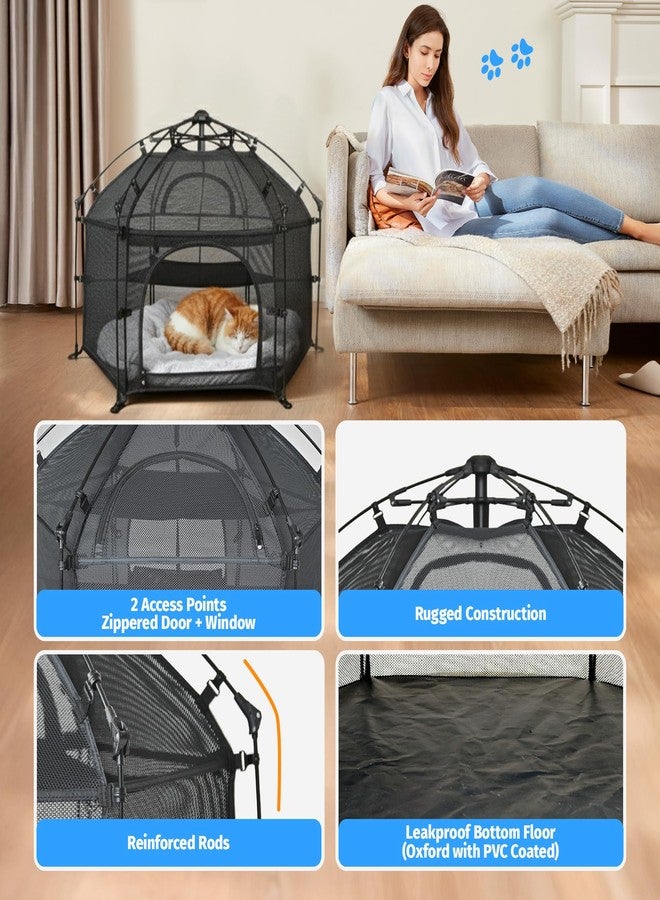 EighteenTek® Catio Outdoor Cat Enclosure 3-Tier Pop up Cat Tent Playpen | Portable Kitten Catio Tower | Pet Playpen Indoor/Outdoor Cats Enclosed | Play Tents for Patio Balcony Courtyard Camping - Image 5