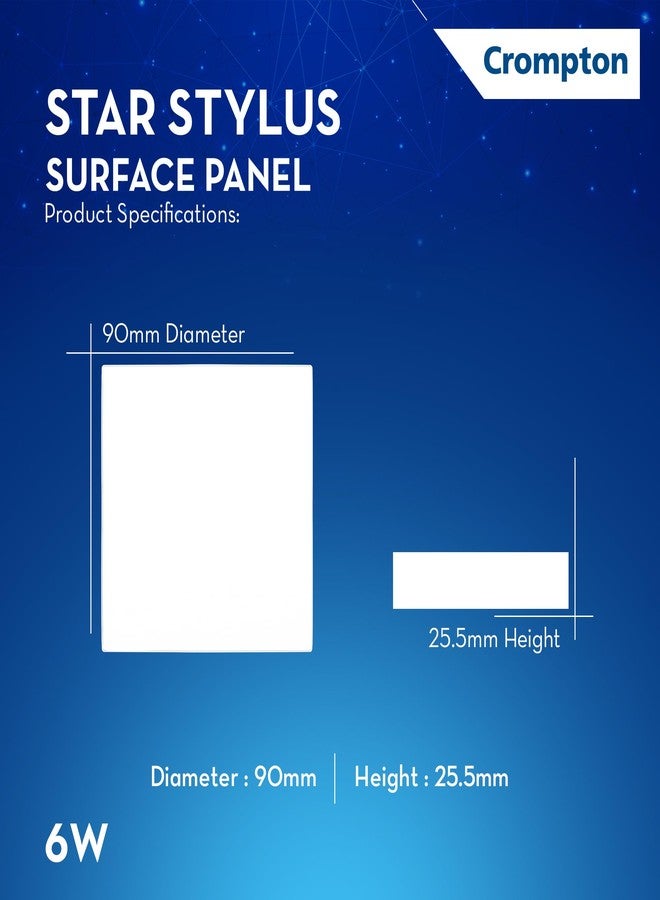 Crompton Platina Star Stylus Surface Panel 6W Square Cool Day Light | Pack of 1 | No False Ceiling Required, Outer Dimension: 90 mm | Surface Mount | for Hall, Bedroom, Kitchen, Office, Store - Image 3
