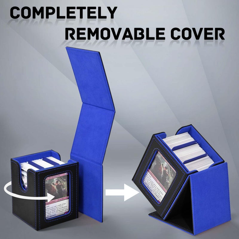 ZLCA MTG Deck Box with Commander Window Display, Trading Card Storage Box Holds 100 Double-Sleeved Cards Suitable for TCG/CCG/PTCG/EDH/Magic/Sport Cards (Black&Blue) - Image 5