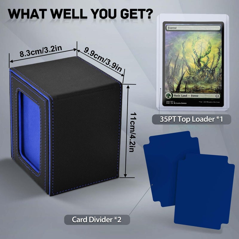 ZLCA MTG Deck Box with Commander Window Display, Trading Card Storage Box Holds 100 Double-Sleeved Cards Suitable for TCG/CCG/PTCG/EDH/Magic/Sport Cards (Black&Blue) - Image 2