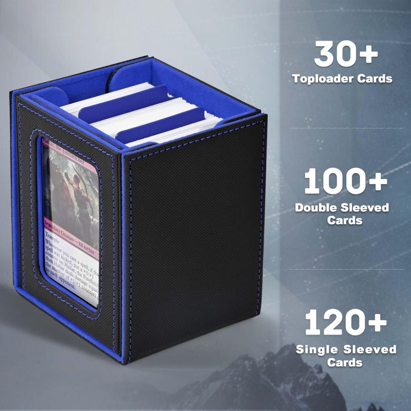 ZLCA MTG Deck Box with Commander Window Display, Trading Card Storage Box Holds 100 Double-Sleeved Cards Suitable for TCG/CCG/PTCG/EDH/Magic/Sport Cards (Black&Blue) - Image 4
