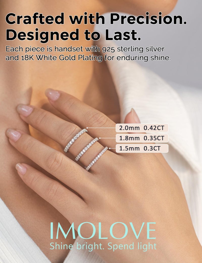 IMOLOVE Lab Grown Diamond Wedding Bands for Women, 0.3 Carat Eternity Rings in 18K White Gold Plated Sterling Silver Size 7 - Image 4