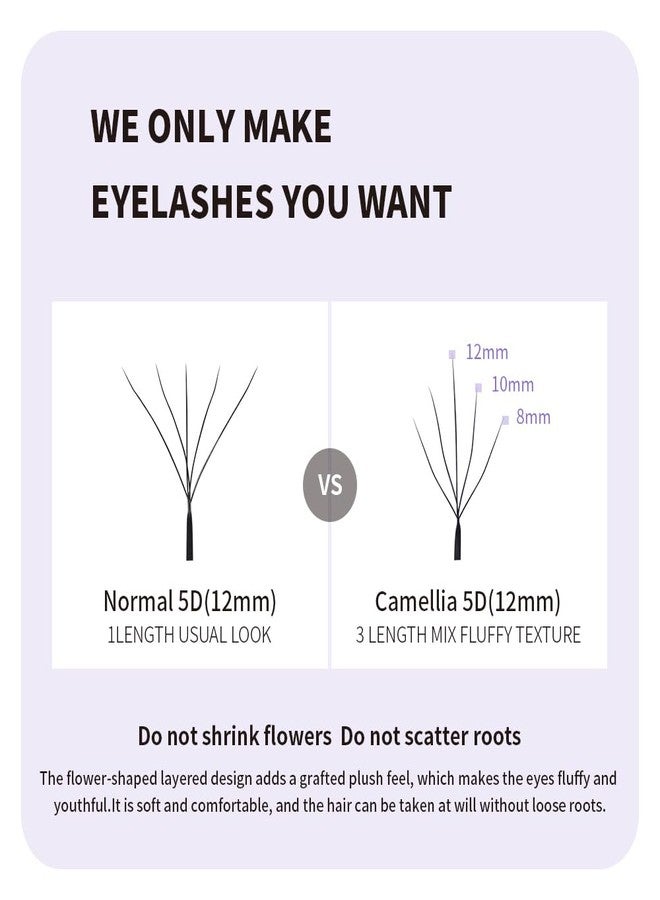 ANNAFRIS 5D Camellia W Lashes Premade Fan Eyelash Extensions Volume Self Fanning False Lashes Faux Mink Matte Black Cluster Lash Extensions(0.07 C,8-15mm Mix) - Image 2