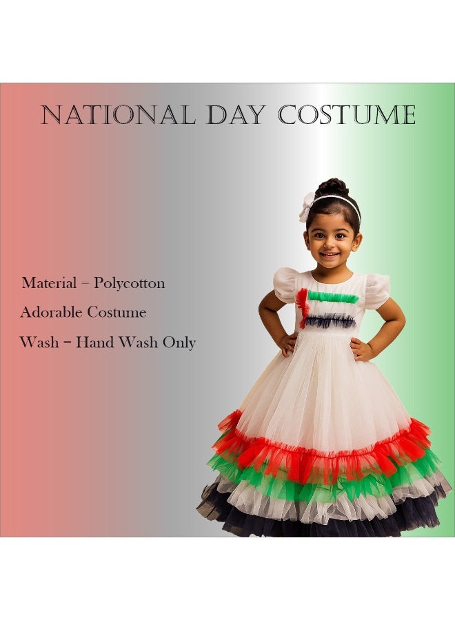 المنزل الذكي هوم سمارت فستان أبيض بنقشة علم اليوم الوطني للبنات احتفلي باليوم الوطني لدولة الإمارات العربية المتحدة بأناقة الزي الوطني لدولة الإمارات العربية المتحدة للمناسبات الوطنية الاحتفالية - Image 3