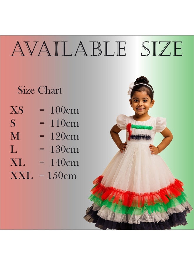 المنزل الذكي هوم سمارت فستان أبيض بنقشة علم اليوم الوطني للبنات احتفلي باليوم الوطني لدولة الإمارات العربية المتحدة بأناقة الزي الوطني لدولة الإمارات العربية المتحدة للمناسبات الوطنية الاحتفالية - Image 2