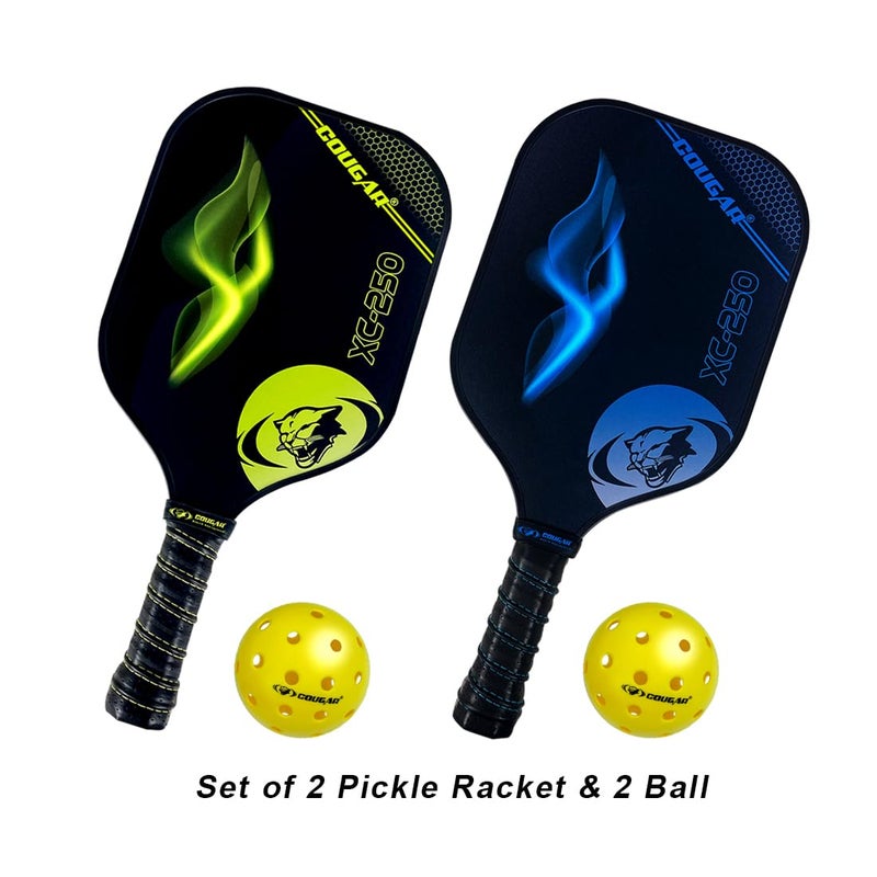 Cougar Carbon Fibre Pickleball Paddle,(XC-250) Polypropylene Honeycomb Core, 19 mm Thickness, Premium Grip, 225g, 2 Paddle & 2 Performance Balls with Carry Bag - Image 2