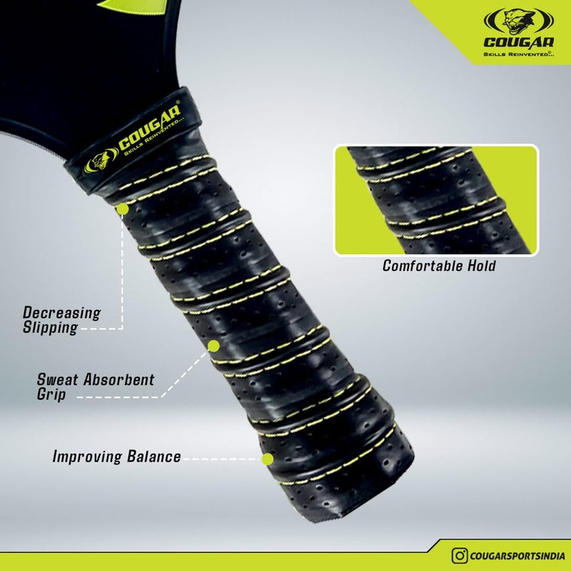 Cougar Carbon Fibre Pickleball Paddle,(XC-250) Polypropylene Honeycomb Core, 19 mm Thickness, Premium Grip, 225g, 2 Paddle & 2 Performance Balls with Carry Bag - Image 4