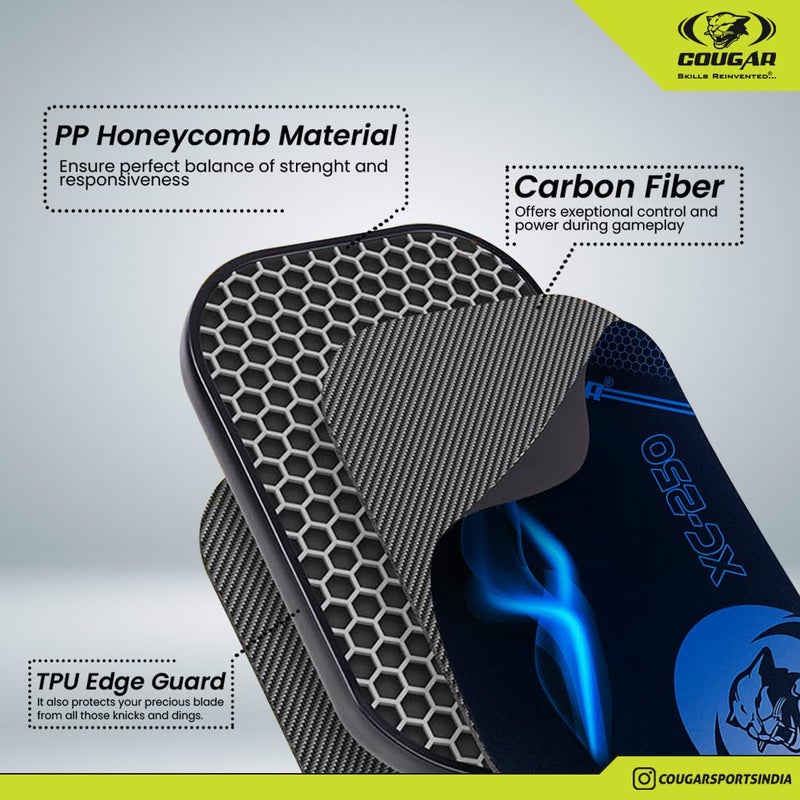Cougar Carbon Fibre Pickleball Paddle,(XC-250) Polypropylene Honeycomb Core, 19 mm Thickness, Premium Grip, 225g, 2 Paddle & 2 Performance Balls with Carry Bag - Image 3