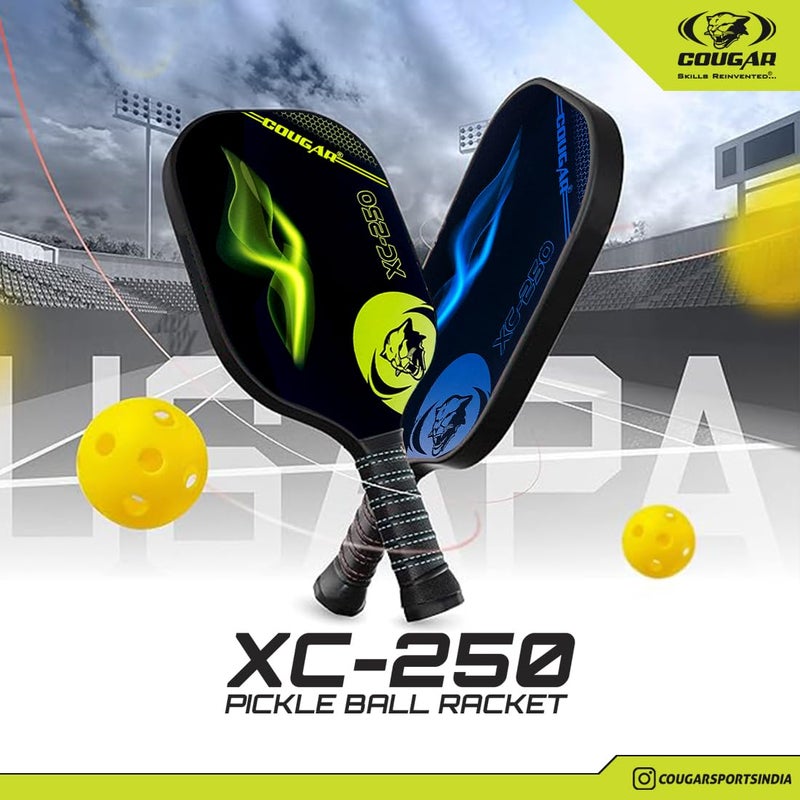 Cougar Carbon Fibre Pickleball Paddle,(XC-250) Polypropylene Honeycomb Core, 19 mm Thickness, Premium Grip, 225g, 2 Paddle & 2 Performance Balls with Carry Bag - Image 5