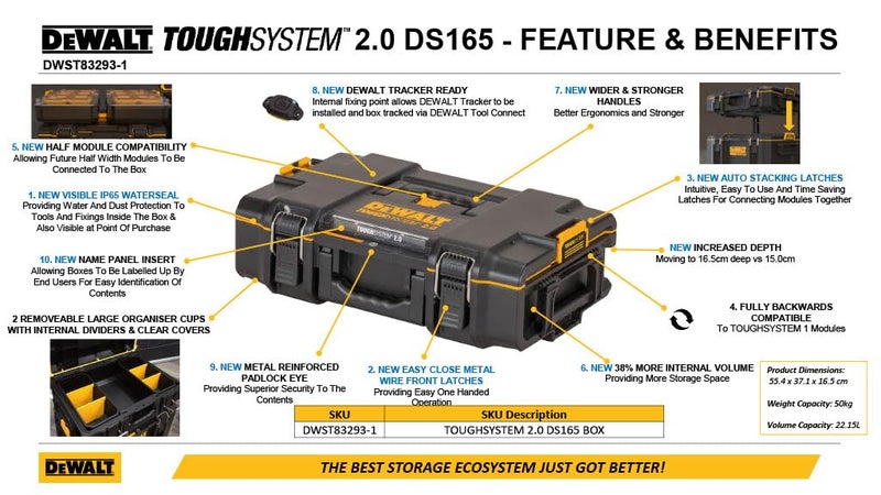 DEWALT DEWALT DWST832931 42kg TOUGHSYSTEM 20 DS166 Box 554 x 371 x 165 cm - Image 5