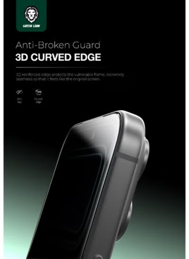 جرين ليون زجاج خصوصية iPhone 17 Pro Max Sir Louis 3D منحني / واقي شاشة مقاوم للخدش / مقاوم للبصمات / مقاومة للزيوت / وضوح كريستالي عالي الدقة / حافة منحنية 3D - حافة سوداء / خصوصية - Image 4