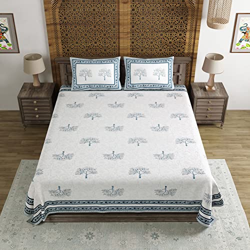 BLOCKS OF INDIA Hand Block Printed 200 TC Cotton King Size Bedsheet (Light Grey) - Image 2