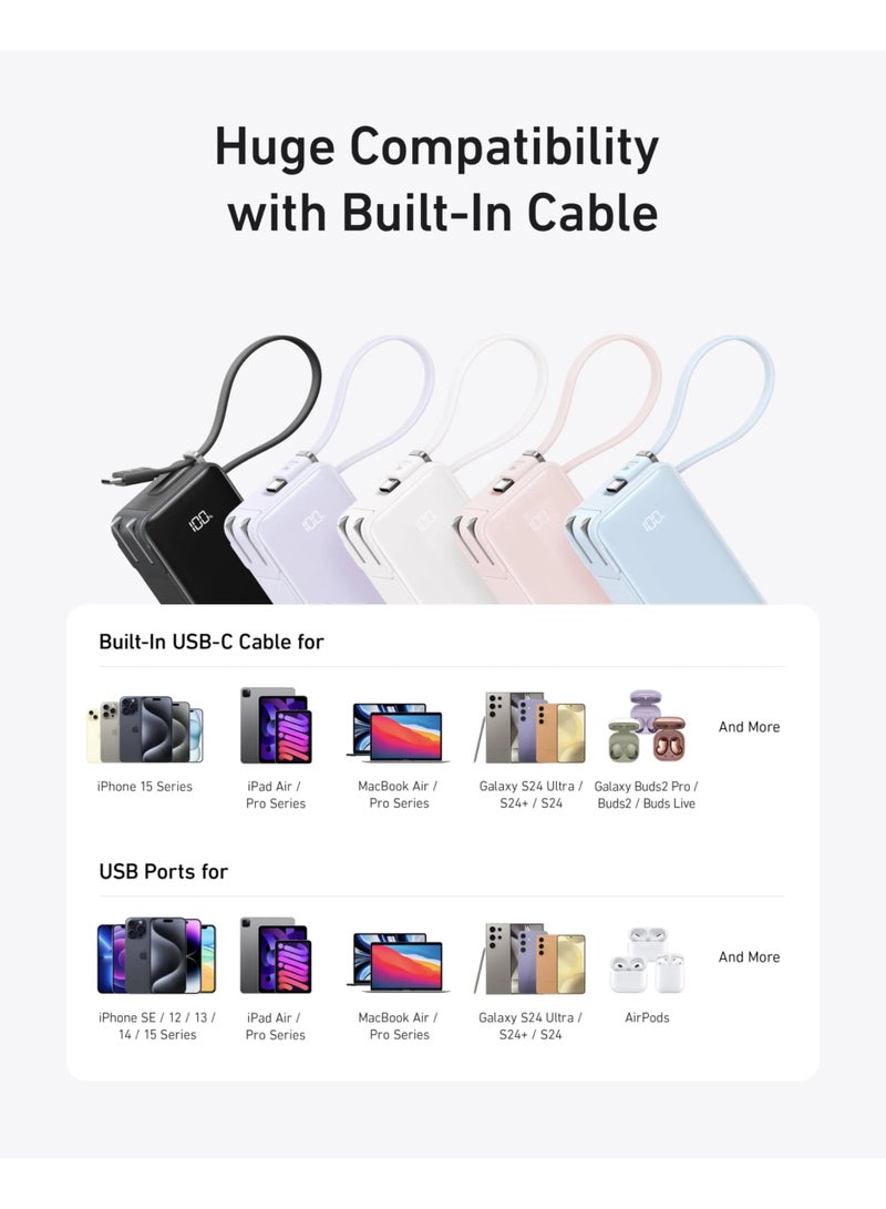 Anker Nano 3-in-1 Portable iPhone Charger, 10,000mAh Power Bank with Built-in USB-C Cable and Foldable Wall Plug, 30W Max Battery Pack, Travel Essentials for iPhone 17/16/15 Series, Galaxy, MacBook - Image 2