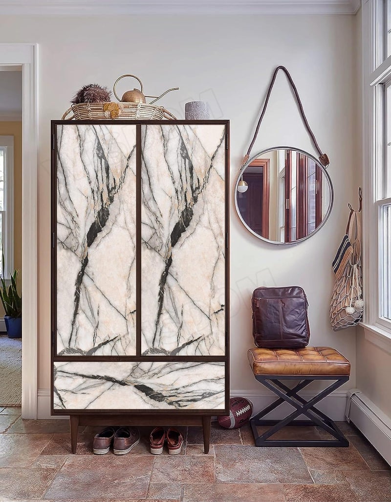 WISDOM Marble Wallpaper Furniture (60 X 300 cm) Kitchen Counter, Cabinet Makeover, Almirah, & Wooden Tabletop Self Adhesive Wallpaer (Rosso Creama 08) - Image 3