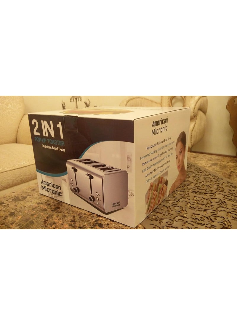 AMERICAN MICRONIC AMERICAN MICRONIC Stainless Steel Automatic 4Slice 2 In 1 PopUp Toaster Stainless Steel Body 1600 WattsTSS2  - Image 5
