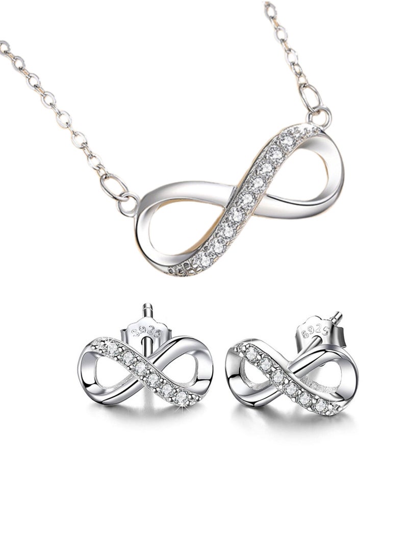 SYNSYB 925 Sterling Silver Necklace  Earrings Jewelry Sets with Gift Box White Gold Plated Diamond Women Necklace Mother's Day Gift for Women Girls  - Image 1